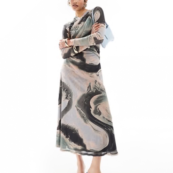 NWT asos swirl print mesh wrap midi dress size 4 - Picture 1 of 3